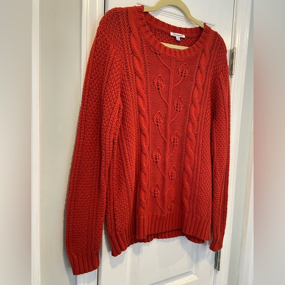 NWOT Serengeti Size L Rust Cotton Cable Knit Long Sleeve Crew Neck Sweater Ivy - Picture 3 of 11